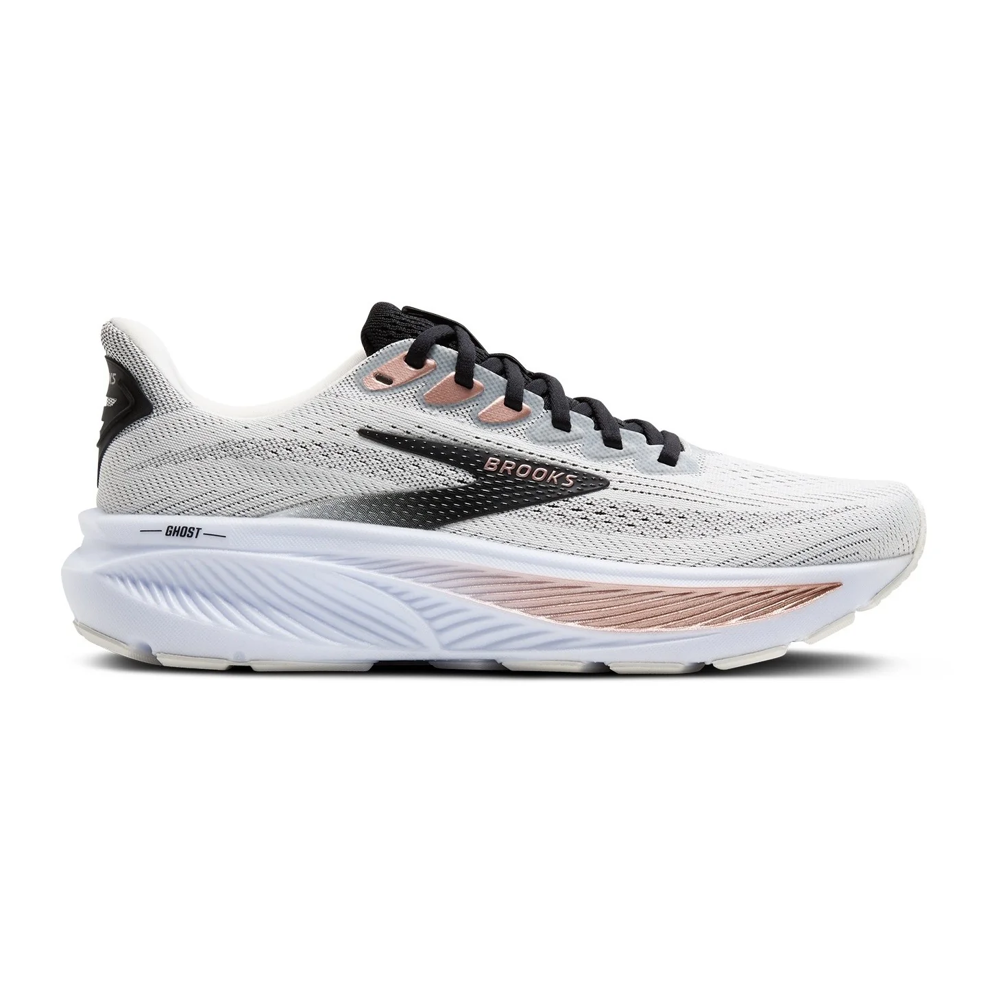 Brooks Ghost 17 | White / Black / Rose Gold | Womens - Ekiden Sports