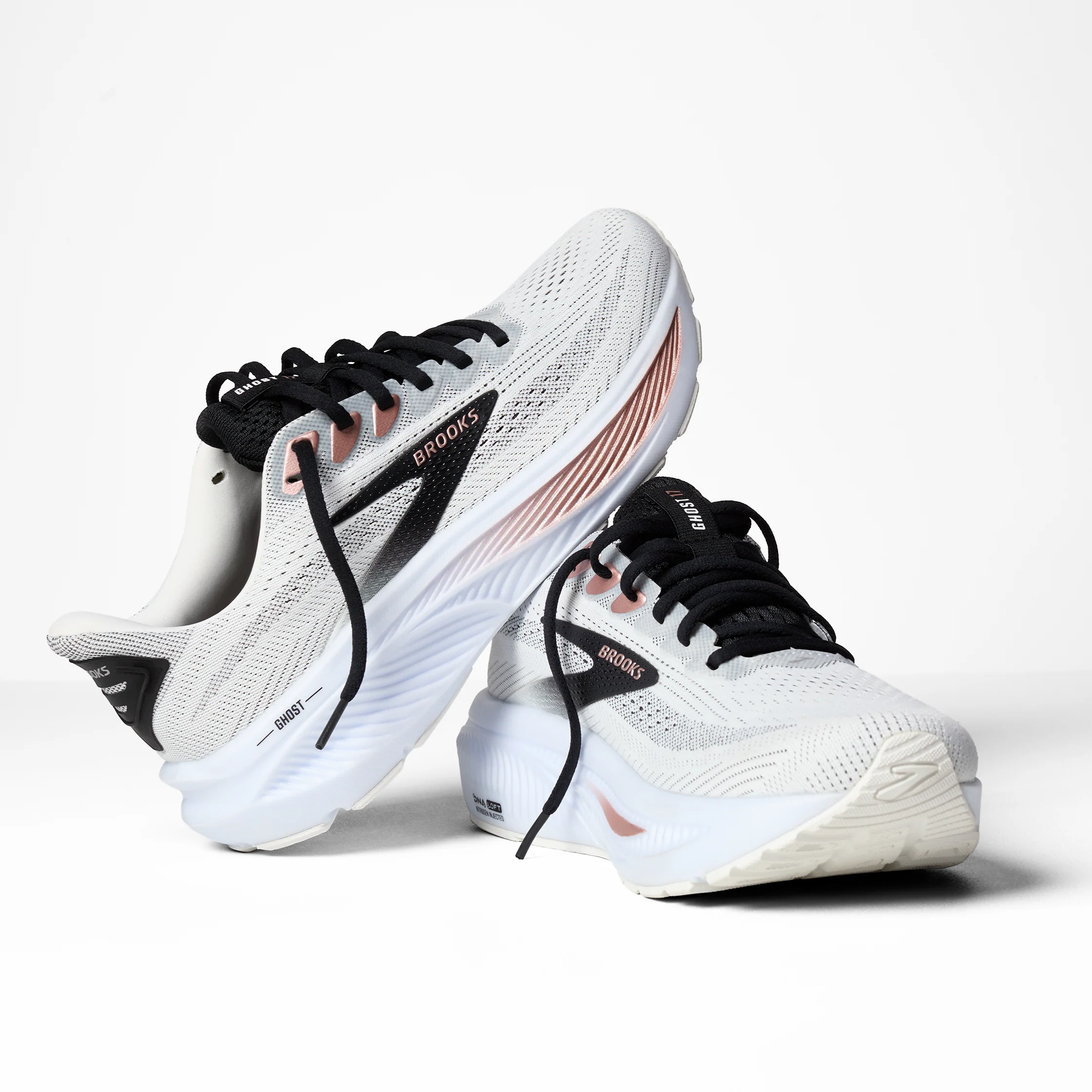 Brooks Ghost 17 | White / Black / Rose Gold | Womens - Ekiden Sports